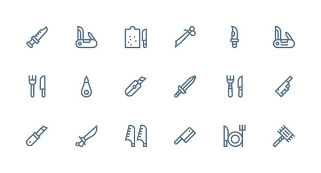18 Icons for Knife in Strong Stroke Line Format Simplified Icon Pack for Visual Tools vector