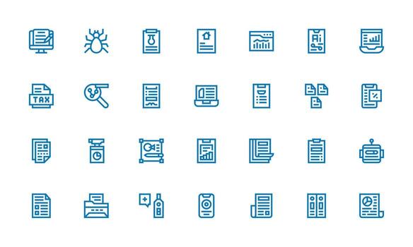 Report Design Icons featuring 28 in Bold Line Style Icon Set for Projects vector