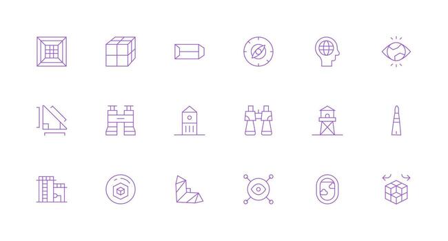 18 íconos para perspectiva en mínimo línea formato mínimo icono conjunto para interfaz proyectos vector