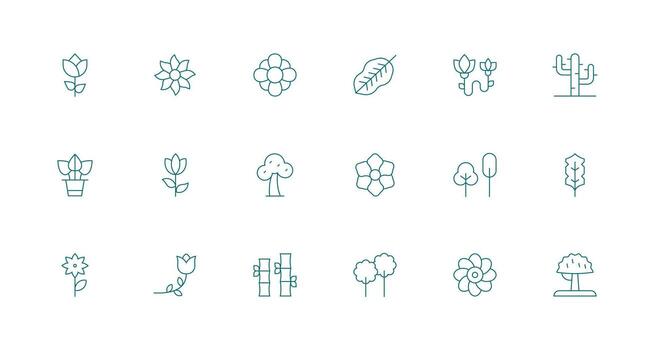 Botanical Design Icons featuring 18 in Minimal Line Style Flexible Icon System for Web Interfaces vector