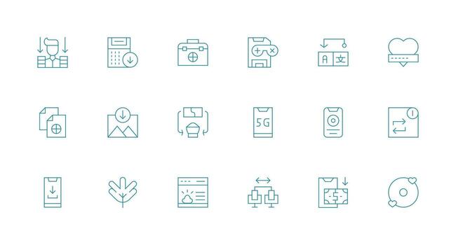 descargar visual paquete conteniendo 18 mínimo línea íconos completar icono haz para web diseño vector