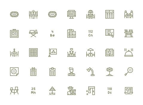 Table Visual Pack containing 35 Regular Clean Line Icons Quick Access Icons for UI Development vector
