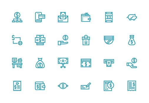 24 Icons for Cash in Thick Line Line Format Quick Access Icons for UI Development vector