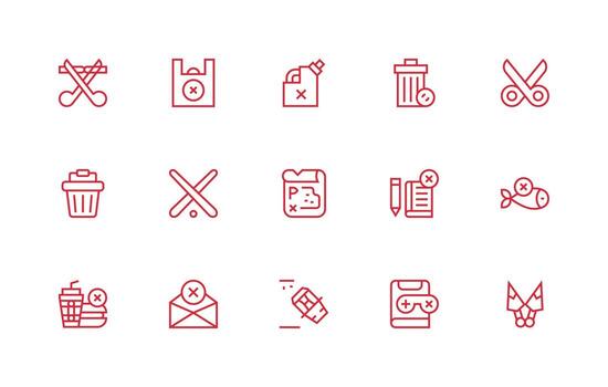 Regular Line Style Delete Icons with 15 Vectors Icon Set for Web