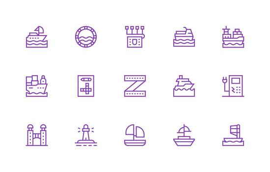 Port featuring 15 Icons in Regular Line Design Flexible Icon System for Web Interfaces vector