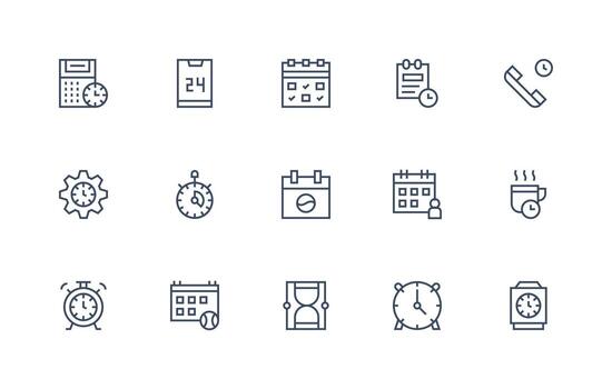 15 Icons for Time Management in Regular Line Format Pixel Perfect Icon Set vector