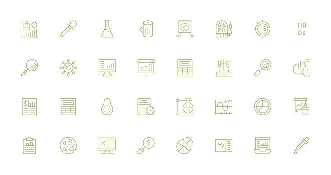 análisis presentando 32 íconos en Delgado línea diseño funcional icono serie vector