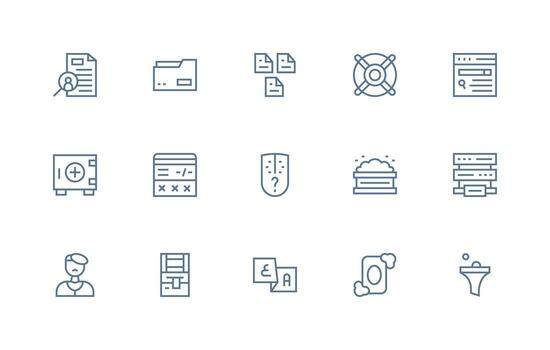 Database Icon Set with 15 Regular Line Graphics Modern Line and Glyph Icon Series vector
