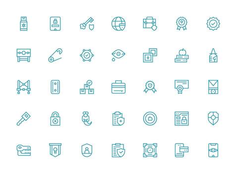 Secure Set with 35 Regular Clean Line Icons Customizable Icon Series for Mobile Screens vector