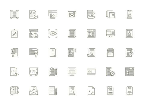 Document Icon Set with 35 Light Line Graphics Organized Pack for Project Assets vector