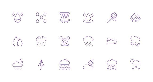 Drizzle Icon Set with 18 Minimal Line Graphics Customizable Icon Series for Mobile Screens vector