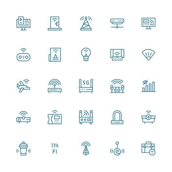 Wifi Icon Set with 25 Medium Stroke Outline Graphics General Use Icon Pack vector