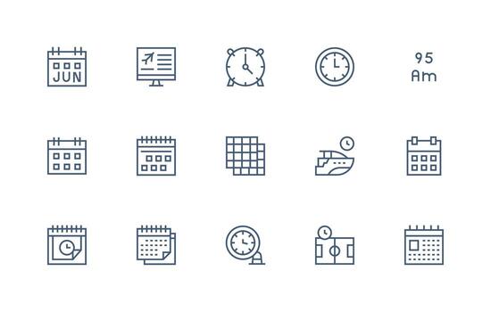 15 íconos para calendario en regular línea formato digital icono colección vector