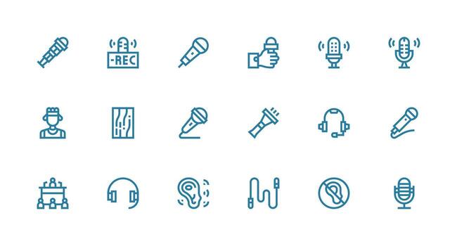 Microphone Design Icons featuring 18 in Strong Stroke Line Style General Use Icon Pack vector