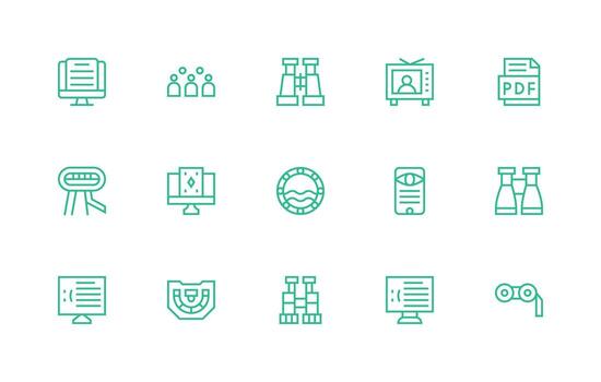 15 visita íconos en regular línea estético optimizado icono paquete para digital productos vector