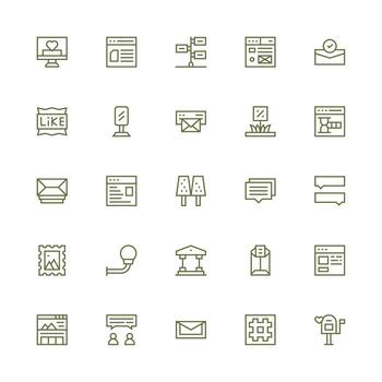 enviar icono conjunto con 25 medio carrera contorno gráficos esencial icono colección vector