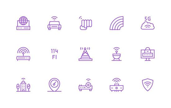 Wifi Set with 15 Regular Line Icons Simple Icon Pack vector