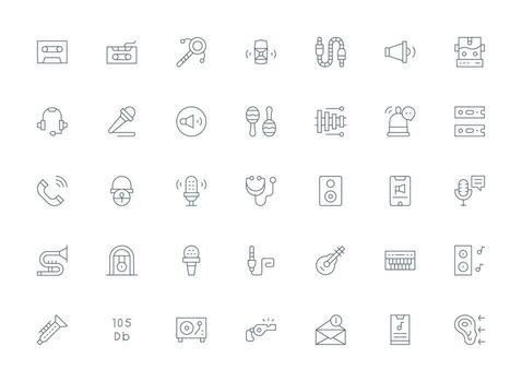 Sound including 35 Light Line Illustrations Minimal Icon Set for Interface Projects vector