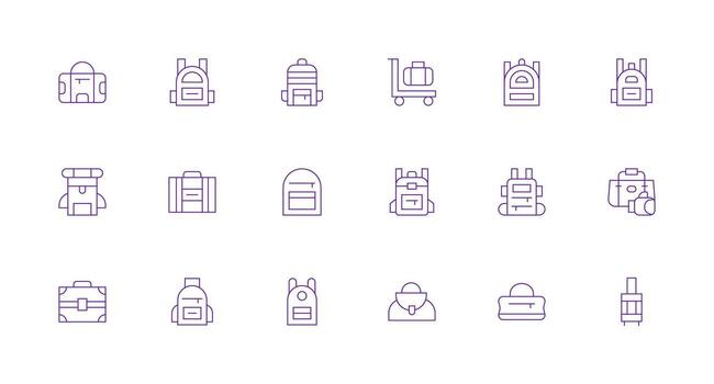 mínimo línea íconos desde viaje bolso conjunto con 18 vectores funcional icono serie