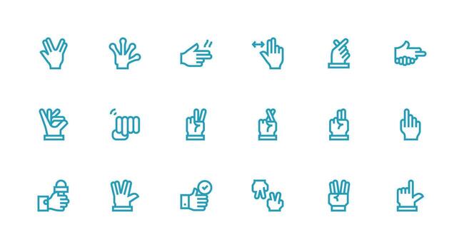 Hand Gesture Design Icons featuring 18 in Strong Stroke Line Style Interface Icon Collection vector