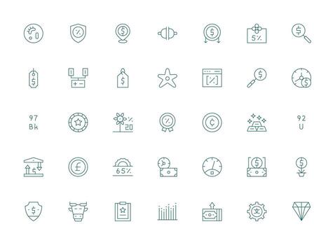 Value Icon Set with 35 Light Line Graphics Core Icon Collection for Daily Tasks vector