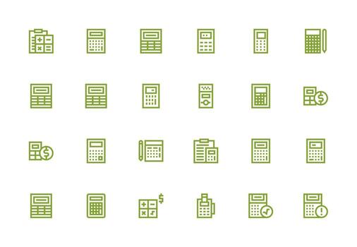 Calculator Icon Set with 24 Thick Line Line Graphics Well-Structured Icons for Creative Use vector