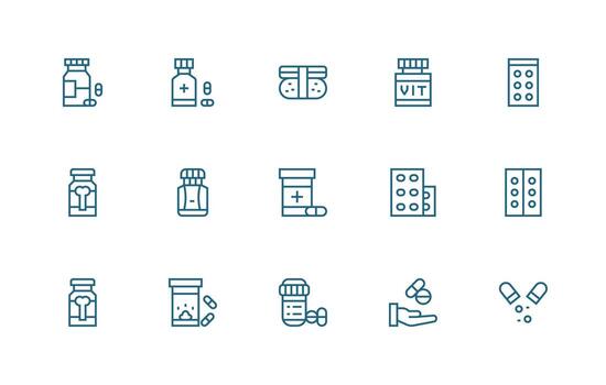 15 Regular Line Style Icons from Pills Collection Essential Icons for Rapid UI Building vector