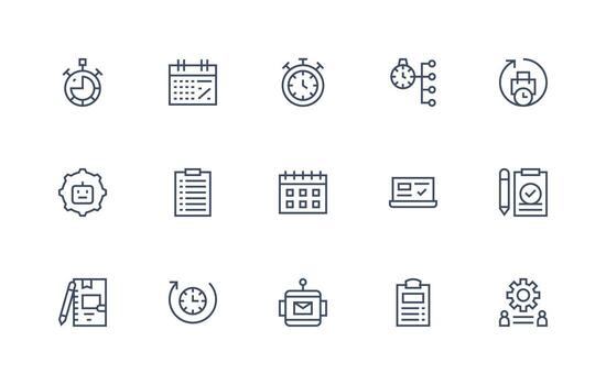 15 Regular Line Icons for Task Management Graphics Well-Structured Icons for Creative Use vector