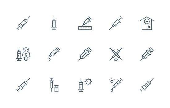 Vaccination Set with 15 Regular Line Icons Essential Icon Collection vector