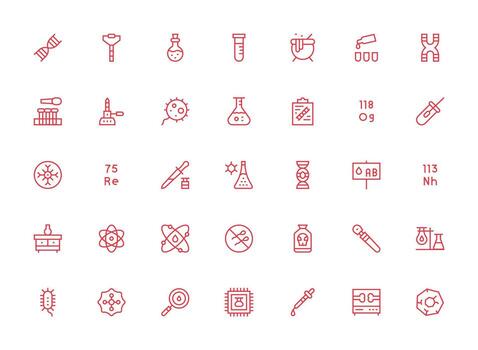 Regular Clean Line Style Laboratory Icons with 35 Vectors Versatile Icon Collection for Designers