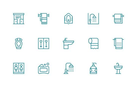 15 Icons for Washroom in Regular Line Format Multi-Purpose Icon Pack for Templates vector