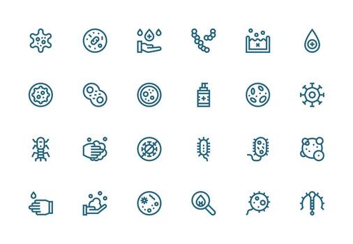 24 Thick Line Line Vectors for Bacteria Theme Customizable Icon Series for Mobile Screens