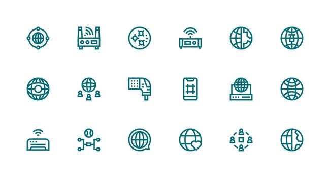 18 Strong Stroke Line Icons for Networking Graphics Balanced Icon Set for Functional Design vector