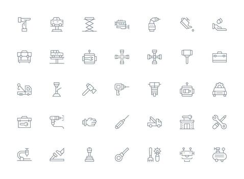 Light Line Style Mechanic Icons with 35 Vectors Icon Set for Projects