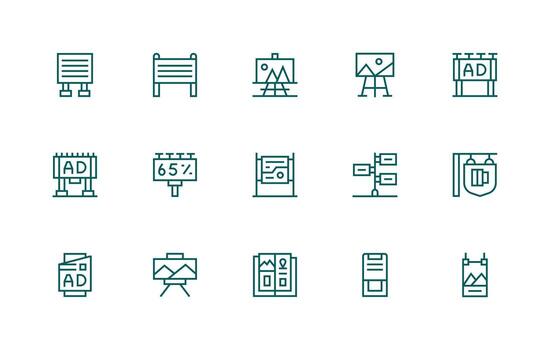 Regular Line Style Poster Icons with 15 Vectors Simplified Icon Pack for Visual Tools