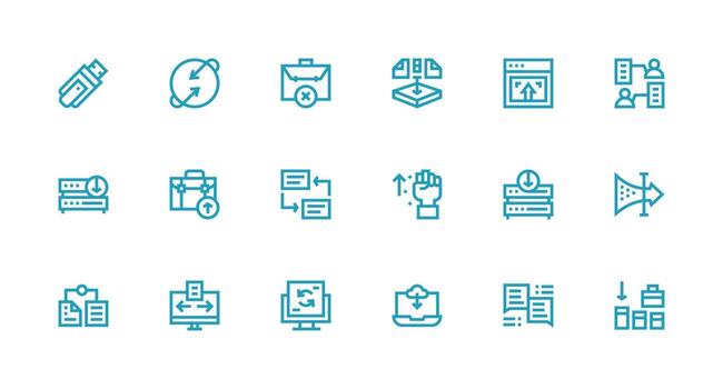 18 Icons for File Transfer in Strong Stroke Line Format Essential Icons for Rapid UI Building vector