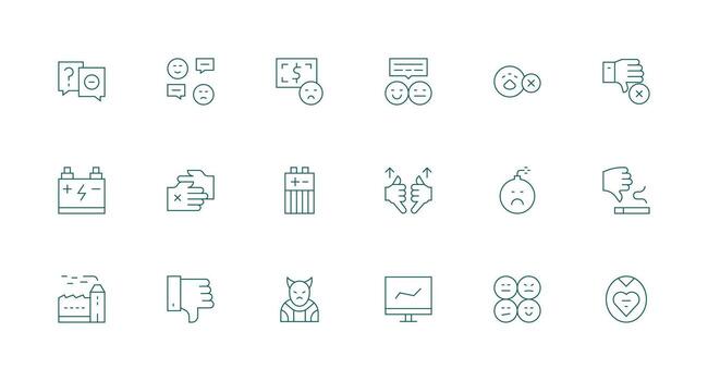 18 íconos para negativo en mínimo línea formato limpiar icono colección para web utilizar vector