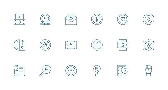 18 Minimal Line Vectors for Digital Currency Theme Responsive Icon Set for Flexible Layouts