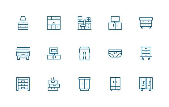 Drawers Icon Set with 15 Regular Line Graphics Icon Set for Projects vector