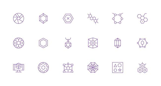Hexagon Visual Pack containing 18 Minimal Line Icons User Interface Icons for Digital Products vector
