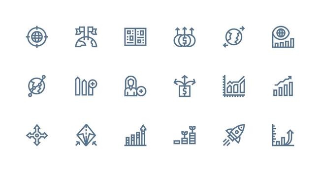 Expansion Visual Pack containing 18 Strong Stroke Line Icons User Interface Icons for Digital Products vector