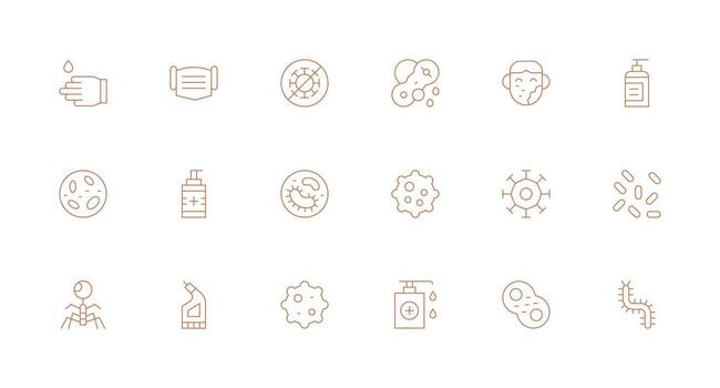 18 Minimal Line Style Icons from Bacteria Collection Functional Icon Series vector