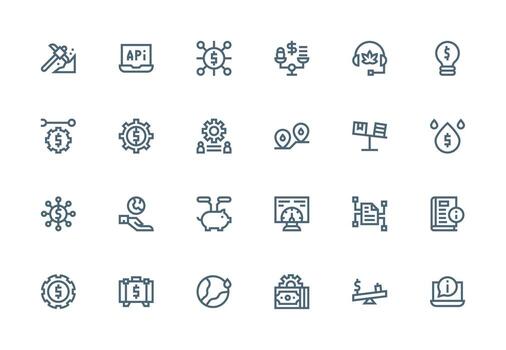 Resources Icon Set with 24 Thick Line Line Graphics Full Icon Library for UI Designers vector