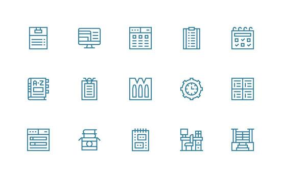 Organized Design Icons featuring 15 in Regular Line Style Essential Icons for Rapid UI Building vector