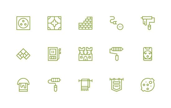 Regular Line Style Wall Icons with 15 Vectors UI Icon Set