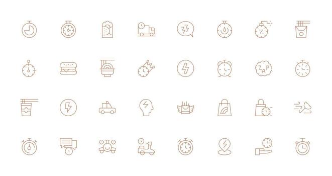 rápido presentando 32 íconos en Delgado línea diseño diseño Listo icono conjunto para equipos vector