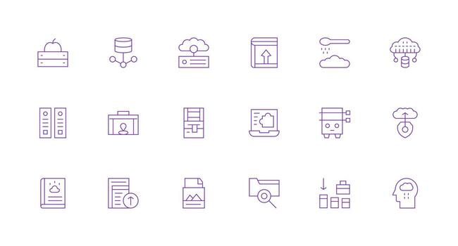 Online Storage Design Icons featuring 18 in Minimal Line Style Icons Built for Visual Consistency Pack vector