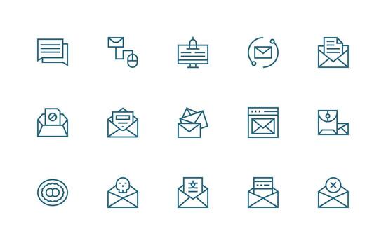15 regular línea vectores para bandeja de entrada tema limpiar icono paquete