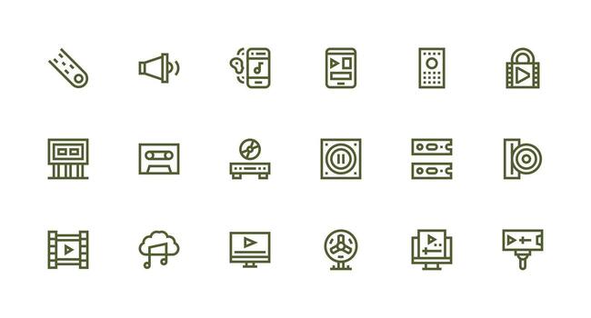 Media Player Visual Pack containing 18 Strong Stroke Line Icons Minimal Icon Set for Interface Projects vector