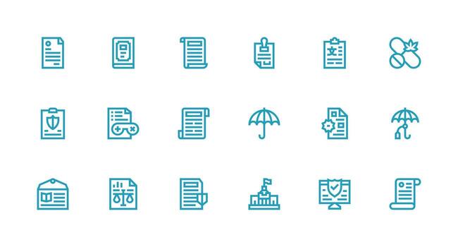 Strong Stroke Line Icons from Policy Set with 18 Vectors High-Quality Icon Pack